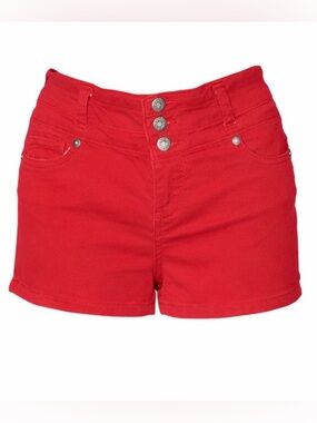 💋 Blue Spice Red Hot Denim Shorts SIZE 5/6 Button Front Stretch Fit